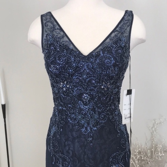 Mac Duggal Blue Beaded Lace Dress + Jacket - Picture 3 of 8